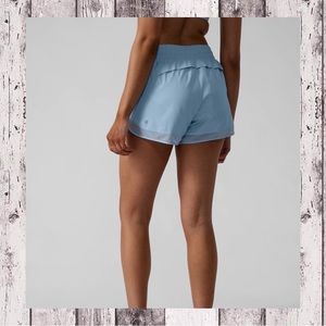 ATHLETA MESH RACER RUN SHORT 4” IN QUARRY BLUE NWT